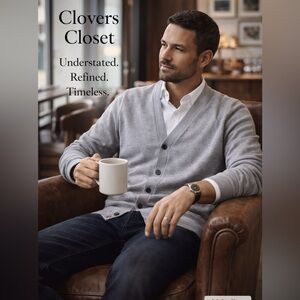 Crown & Ivy Gray Cotton Cashmere Cardigan Mens Large NWT